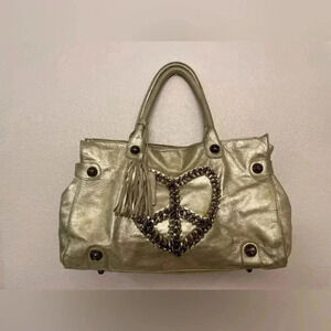 Betsey Johnson Metallic Gold Peace Sign Tote